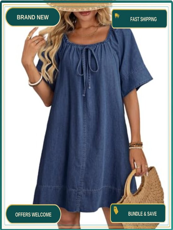 Dresses & Skirts - Dokotoo Women's Denim Dress Lightweight Flowy Tie Knot Cotton Jean Dress